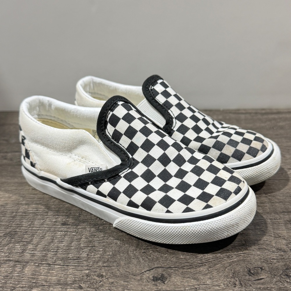 Vans Slip On Kids 10 Toddler Black White Checkerboard Skater GUC*